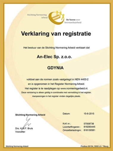 Certyfikat VRO NEN 4400-2